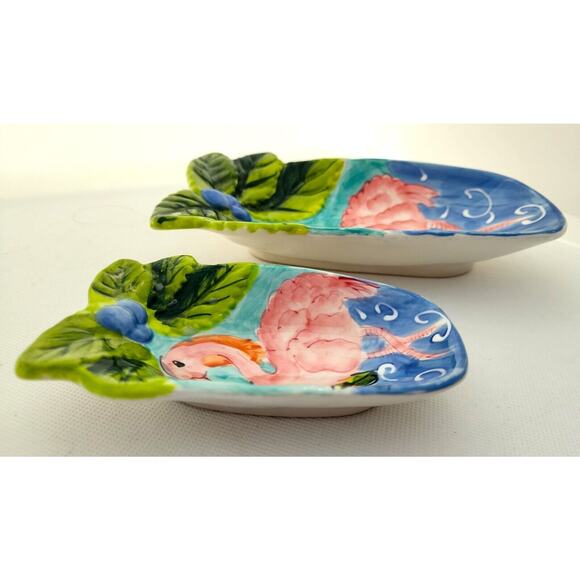DISHES-HAUSENWARE-Trinket-Serving-Flamingo-Pink-Tropical-Embossed-SET OF 2 - Picture 7 of 15